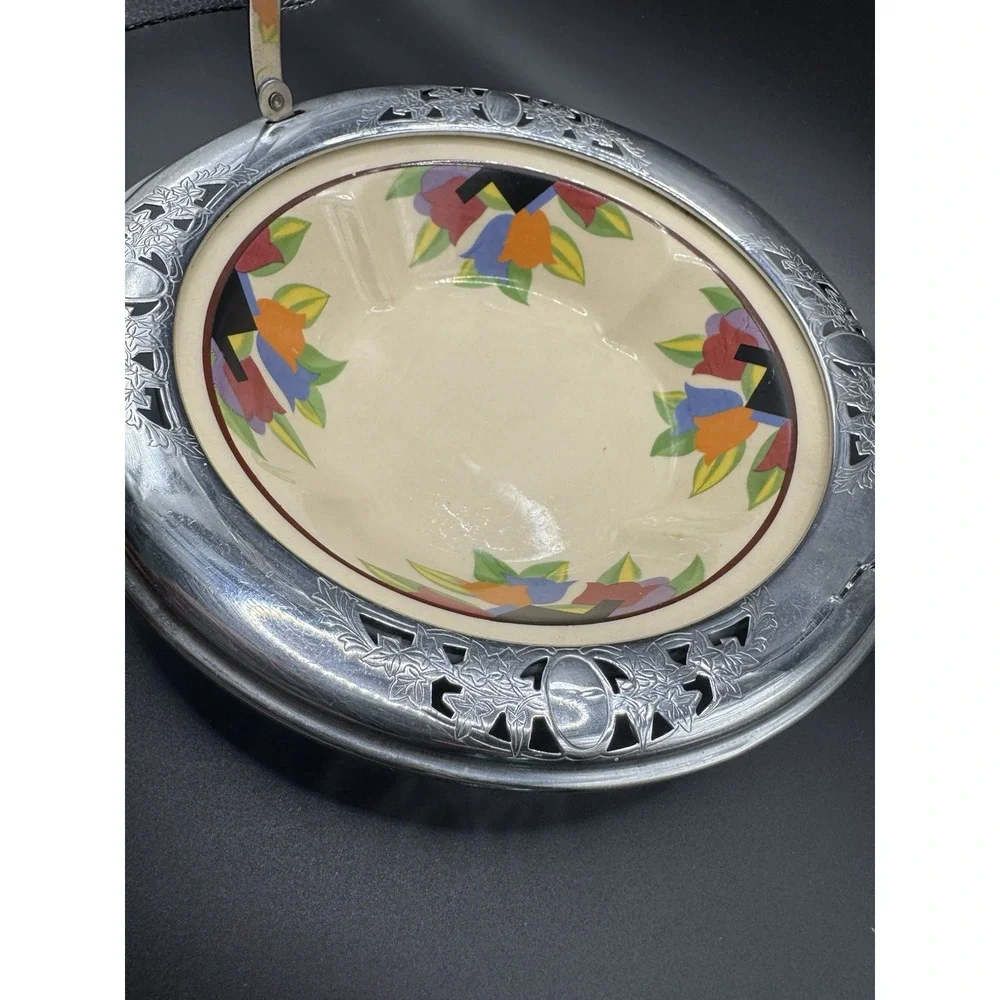 Art Deco Umbertone Farberware Leigh Potters Tulip Chrome Basket Dish Bowl